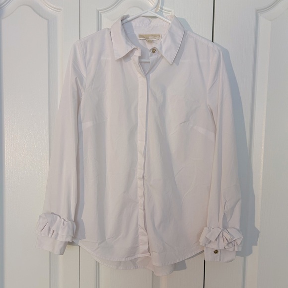 Michael Kors | White Buttoned up blouse with ruffled sleeves ends - Picture 1 of 4